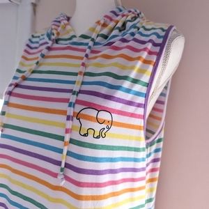 Ivory ella rainbow elephant stripe long tank dress hood Pride XLG NWT